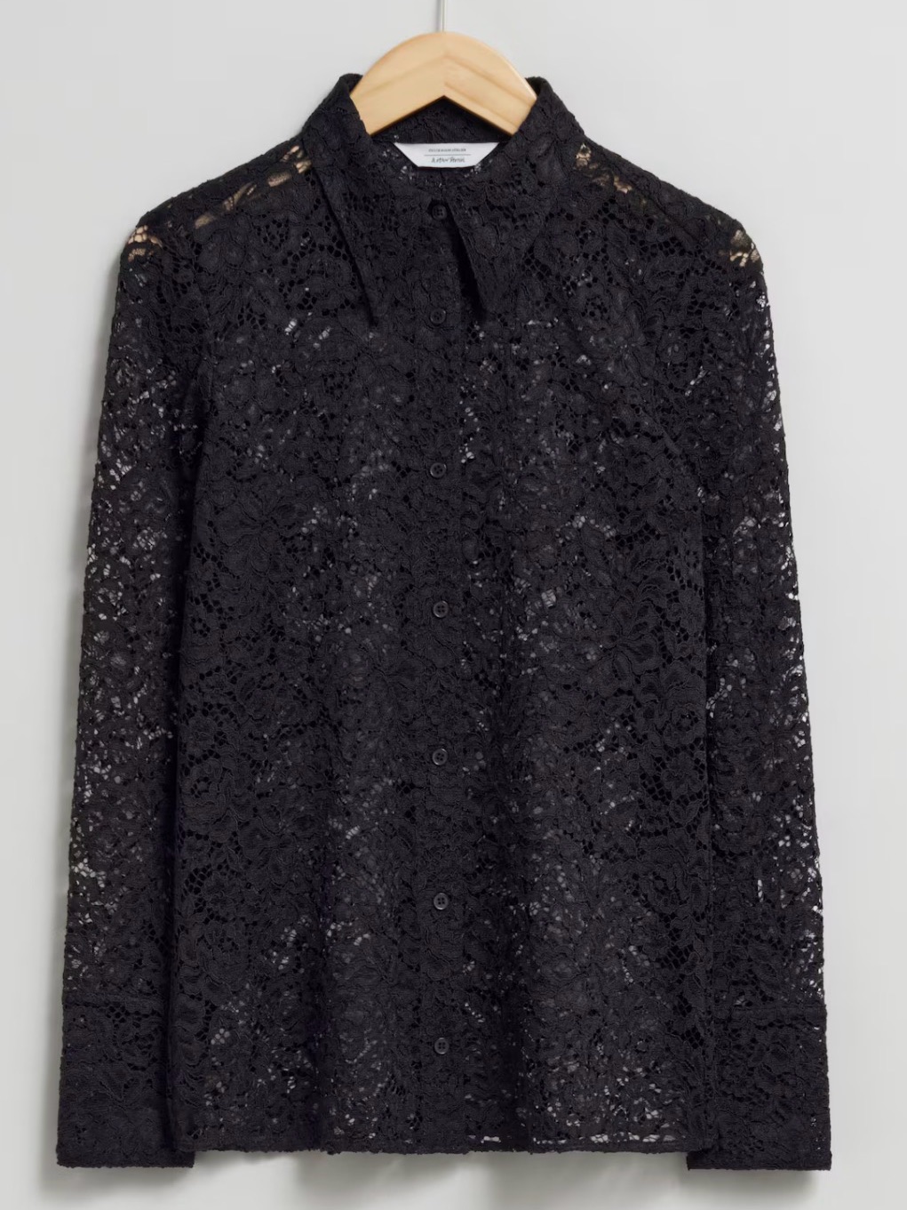 & Other Stories Black Lace Button-Up Blouse